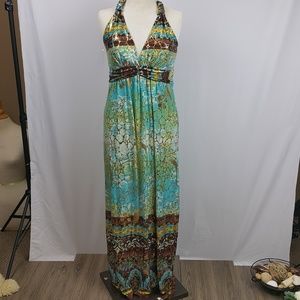 NWT‎ Shoreline metallic green halter maxi dress